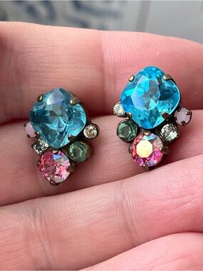 Sorrelli Sitting Pretty Happy Birthday crystal & antiqued brass stud earrings